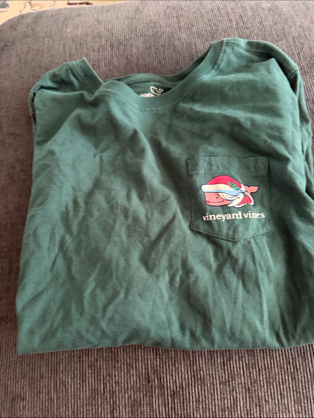 Vineyard Vines Dark Green Pocket Tee with Holiday Whale